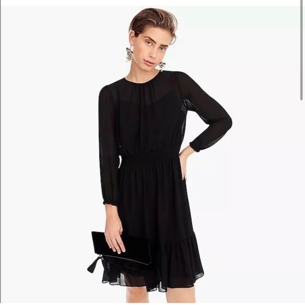 J Crew Cinched Waist Dress Chiffon Black XS